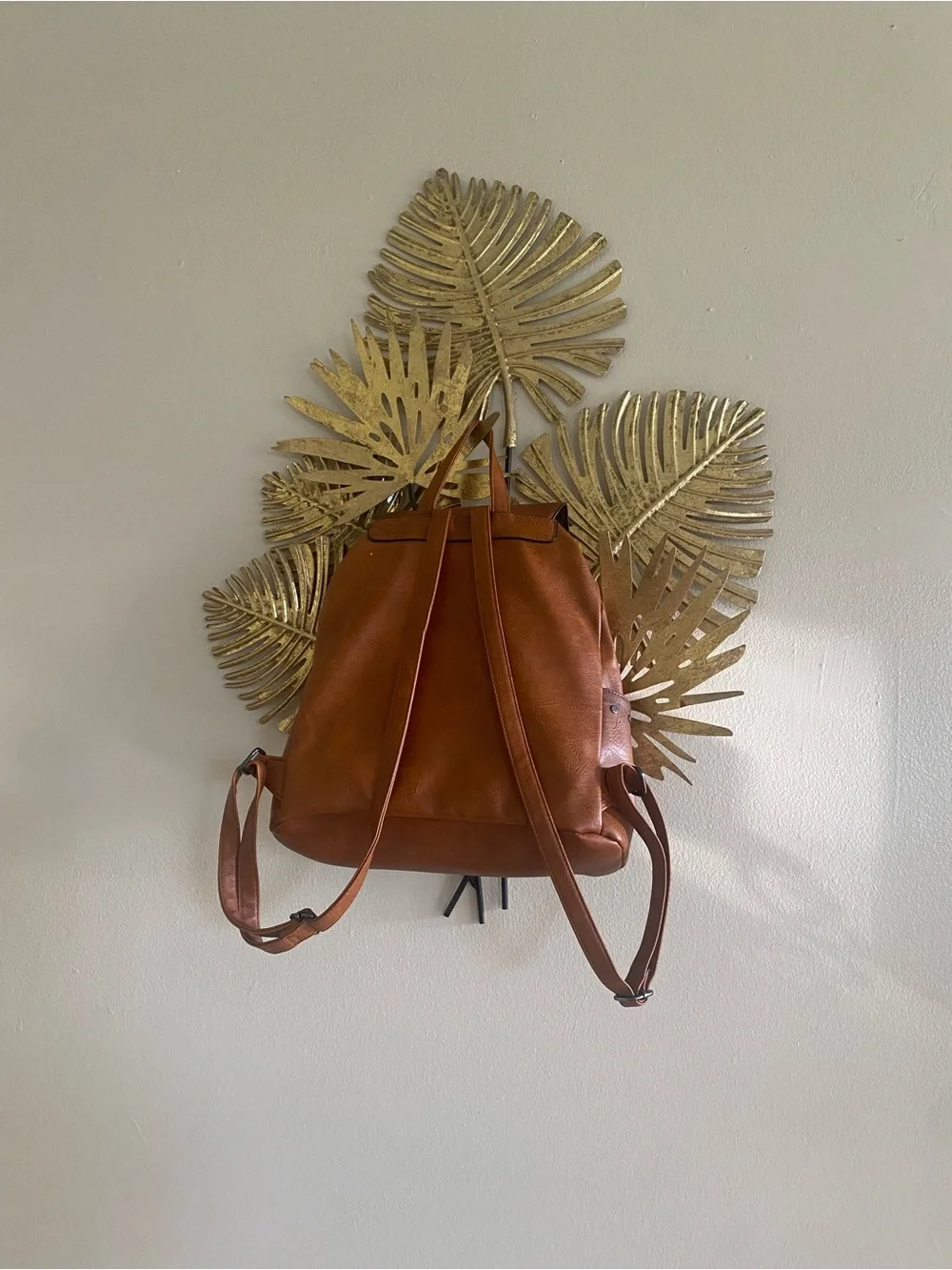 Studded Flap Vegan Leather Backpack - Tan